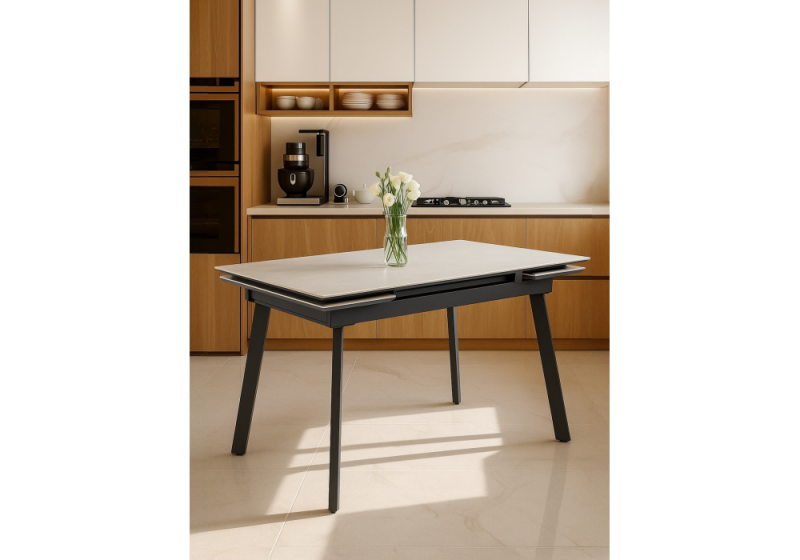 Керамический стол Норман 120(180)х80 carmen light grey / черный (80x75)