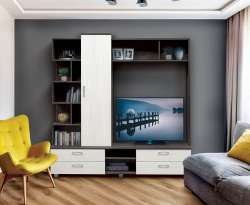 Стенка в гостиную под телевизор Нео 1 Ясень анкор светлый / Ясень черный (стиль ЛОФТ)