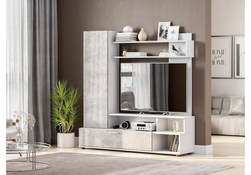 Готовая гостиная Nigel белый / цемент светлый (150x38x153,5). 